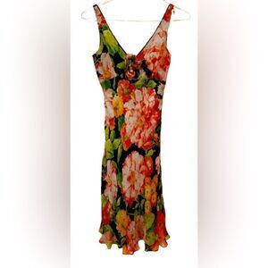 Carmen Marc Valvo Floral V-Neck Dress